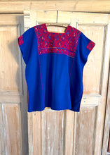 Load image into Gallery viewer, vintage mid-weight huipil blouse - royal blue