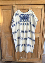 Load image into Gallery viewer, vintage loomed huipil kaftan - deep blue abstract

