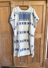 Load image into Gallery viewer, vintage loomed huipil kaftan - deep blue abstract
